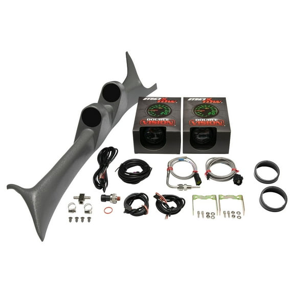 MaxTow | Factory Color Matched Gray Full Size Dual Pillar Pod for 1999-2007 Ford Super Duty Powerstroke with MaxTow Black & Green Double Vision Series 60 PSI Boost Gauge and 1500 F EGT Pyrometer