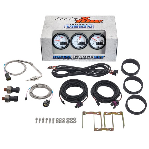 MaxTow White and Blue Diesel Gauge Set - 60 Boost, 1500 Pyrometer EGT & 30 PSI Fuel Pressure Gauges
