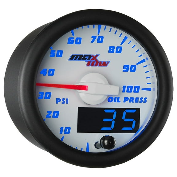 MaxTow White and Blue Oil Pressure Gauge
