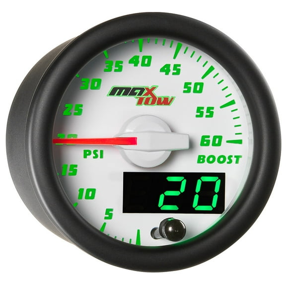 MaxTow White and Green 60 PSI Turbo Diesel Boost Gauge