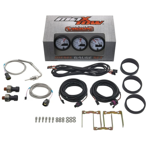 MaxTow White and Green Diesel Gauge Set - 60 Boost, Pyrometer & 30 Fuel Pressure Gauges