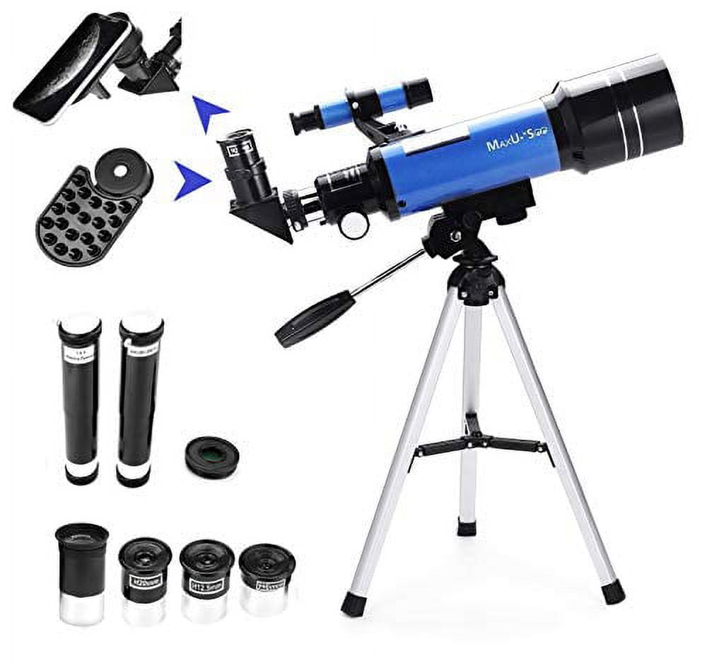 MaxUSee 70mm Refractor Telescope with Tripod &Finder Scope, Portable Telescope for Kids &Astronomy Beginners, Travel Scope with 4 Magnification eyepieces &Phone Adapter