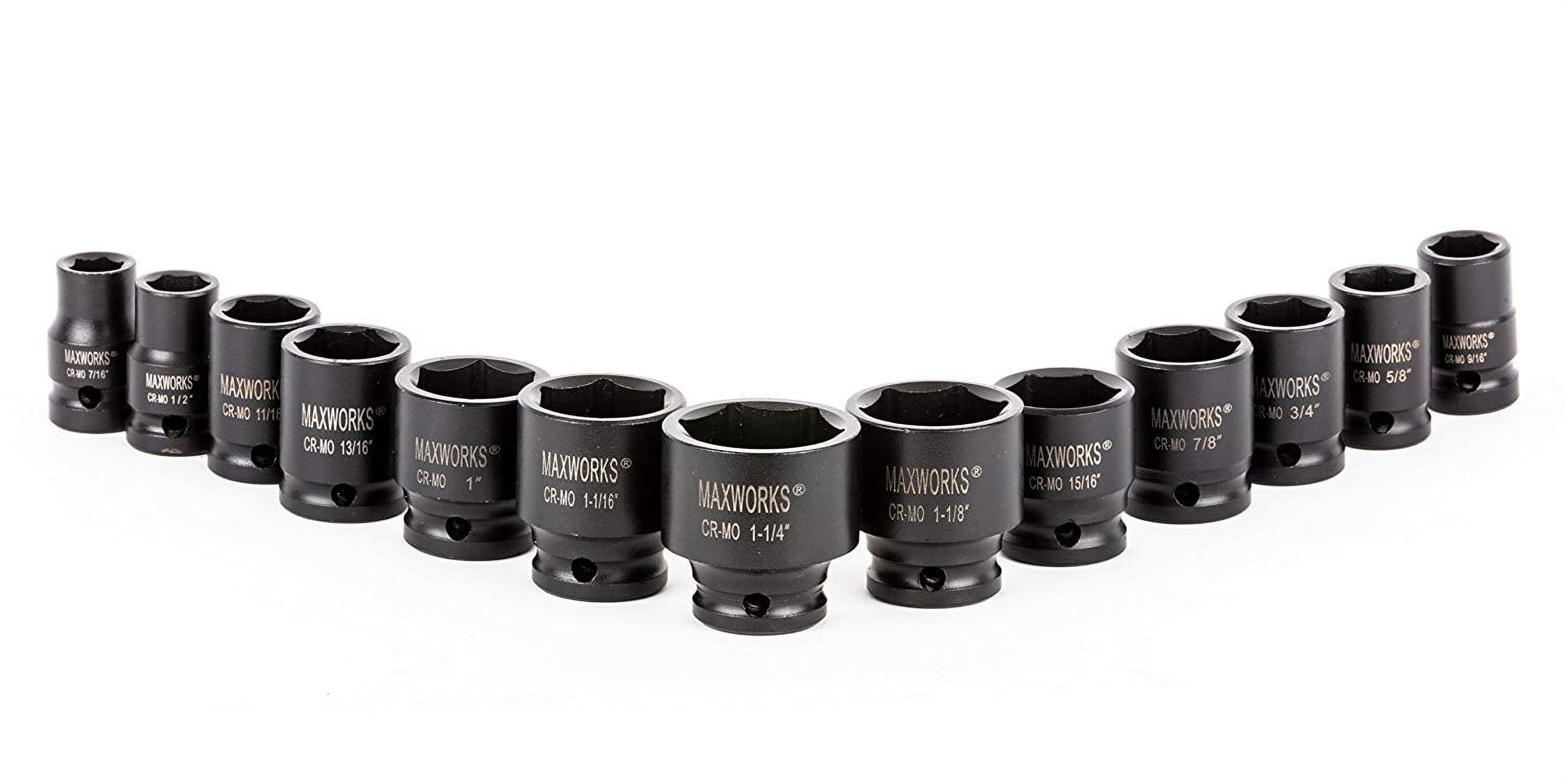 MaxWorks 80780 13Piece 1/2" Drive SAE Impact Socket Set With Laser Etched Size Marking