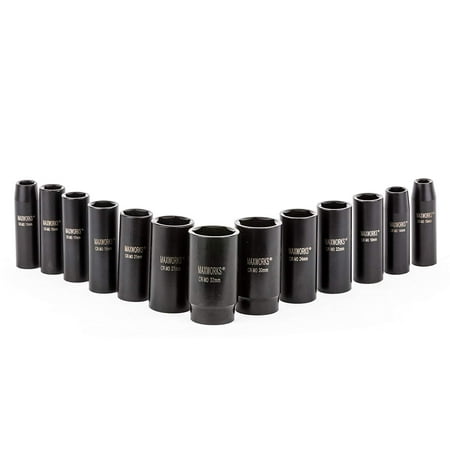 MaxWorks 80783 13-Piece 1/2" Drive Metric Impact Socket Set With Laser Etched Size Marking
