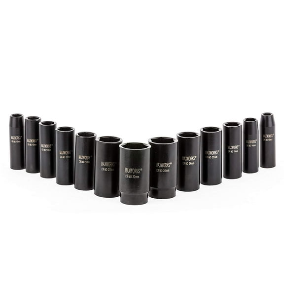 MaxWorks 80783 13-Piece 1/2" Drive Metric Impact Socket Set With Laser Etched Size Marking
