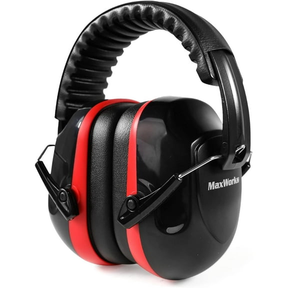 MaxWorks Noise Reduction Ear Muffs 26dB NRR, ANSI-Certified, Adjustable & Foldable Hearing Protection for Shooting, Mowing, Construction