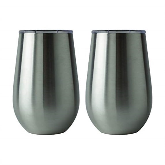 XPAC Stainless-Steel Double-Wall Wine Tumblers, 12 Ounce Twin Pack with Acrylic Lids