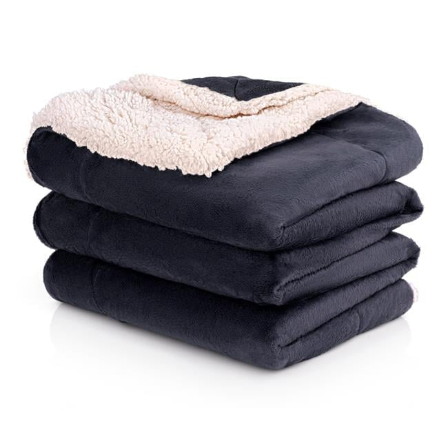 Maxam DAL-SHP-8000-BLACK 50 x 60 in. Micro Mink Sherpa Throw Blanket ...