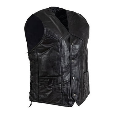 Maxam GFVBIKENPM Buffalo Leather Vests for Men - Medium