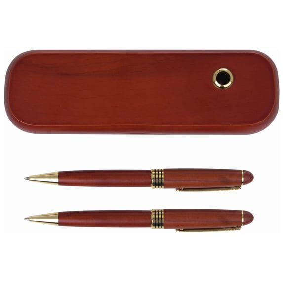 Maxam Hanover Collection Rosewood Pencil Holder with Engravable Pen and Pencil, Brown, 2 Count