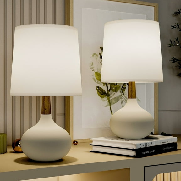 Maxax 14" Ceramic Table Lamps Set of 2, Small Beside Lamps, Modern White Bedside Nightstand Lamps for Living Room Bedroom
