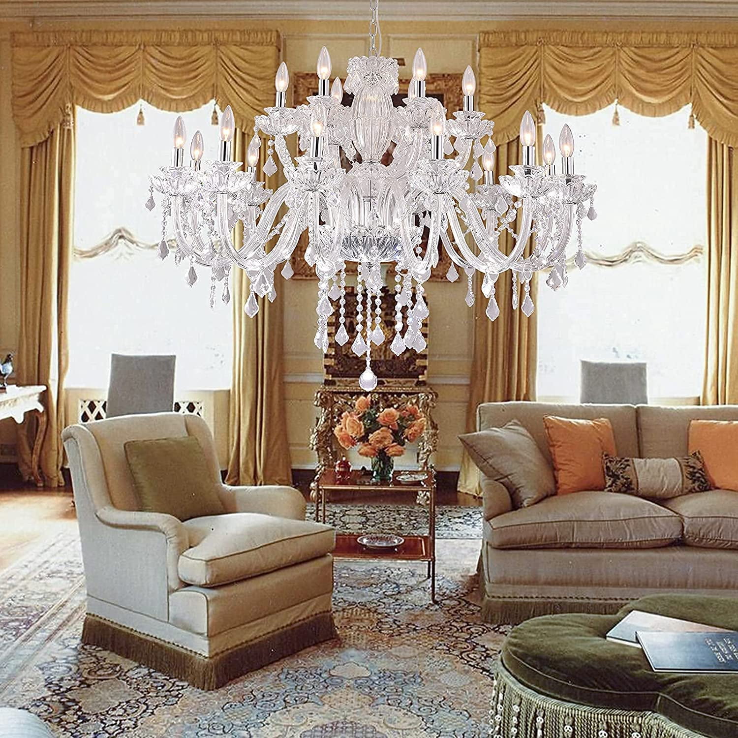 Maxax 18 Lights Crystal Chandelier Clear Raindrops Hanging Light