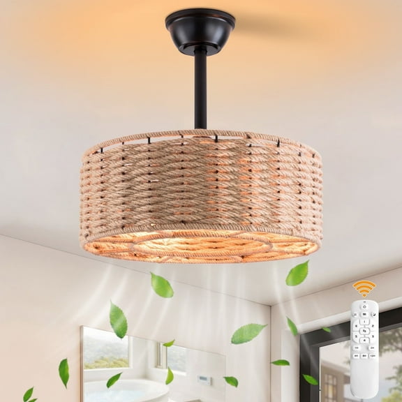 Maxax 19" Boho Caged Ceiling Fan with Light, Rattan Chandelier Ceiling Fan with Lights and Remote Control, 6 Speeds Reversible Timing Fandelier Ceiling Fan with Lights for Bedroom, Living Room