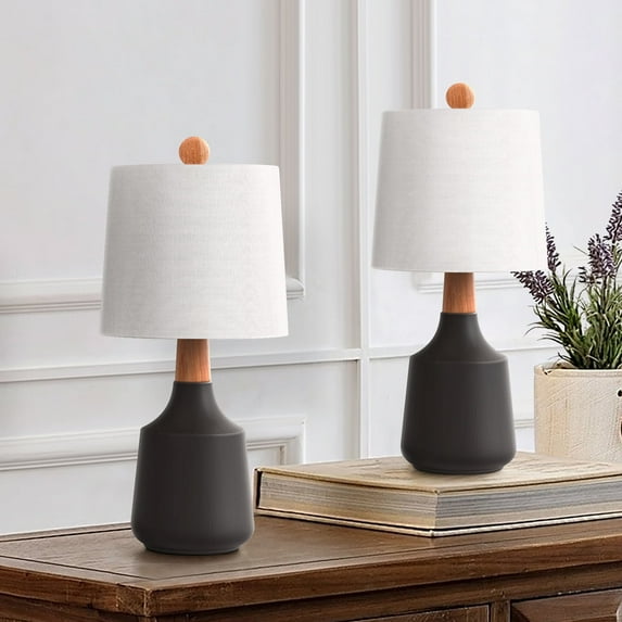 Maxax 20" Black Ceramic Table Lamps Set of 2, Bedside Nightstand Lamps with Fabric Shade for Living Room, Bedroom, Office
