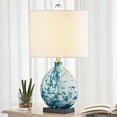 thumbnail image 1 of Maxax 23" Coastal Table Lamp，3-Way Dimmable Blue Glass Bedside Lamp with White Drum Shade for Living Room Bedroom, 1 of 6