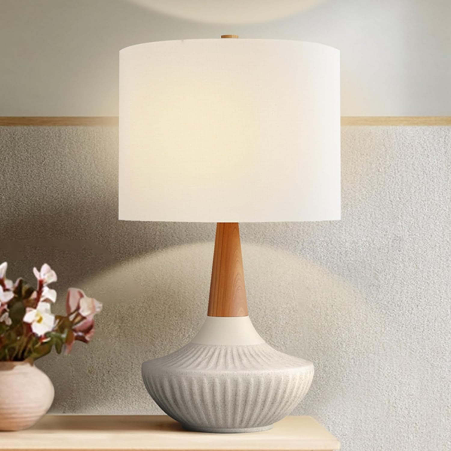 Maxax 23" White Ceramic Table Lamp, White Bedside Lamp Bderoom — free download
