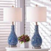 Maxax 25" Blue Coastal Table Lamps Set of 2, Nightstand Lamps with USB Ports, Blue and White Glass Gourd Style Bedside Lamps with White Drum Shade Decor for Living Room, Bedroom, Study