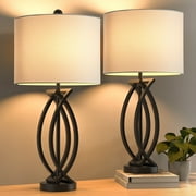 Maxax 26" Industrial Table Lamps Set of 2, Farmhouse Beside Lamps，Black Metal Nightstand Lamps with White Shade for Living Room Bedroom Office