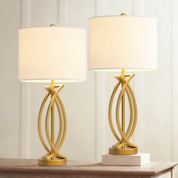 Maxax 26" Dimmable Gold Table Lamps with White Fabric Shade, Set of 2 for Living Room, Bedroom, Office
