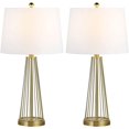 thumbnail image 1 of Maxax 27 Inch Table Lamps Set of 2, 3-Way Dimmable Brass Gold Nightstand Lamp, Industrial Bedside Light with White Fabric Shade for Living Room, Bedroom, Hollow Metal Style Base, 1 of 8