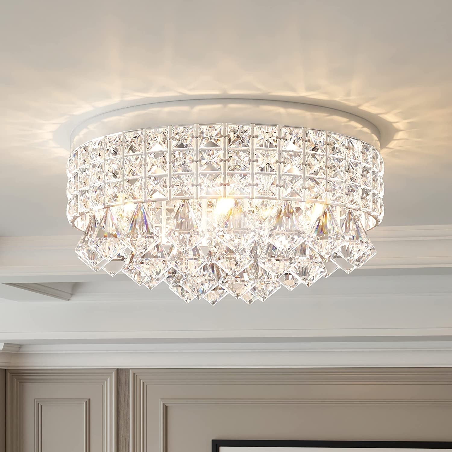 Maxax Lights Crystal Chandelier, Modern Drum Ceiling Light