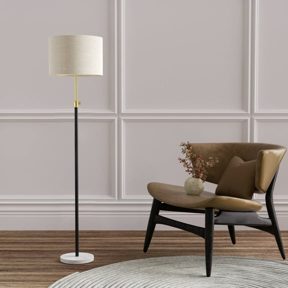 Maxax Adjustable Height Floor Lamp, 68" Simple Design Dimmable Floor Lamp with White Shade, Modern Tall Pole Lamp for Living Room BedroomBlack and Gold