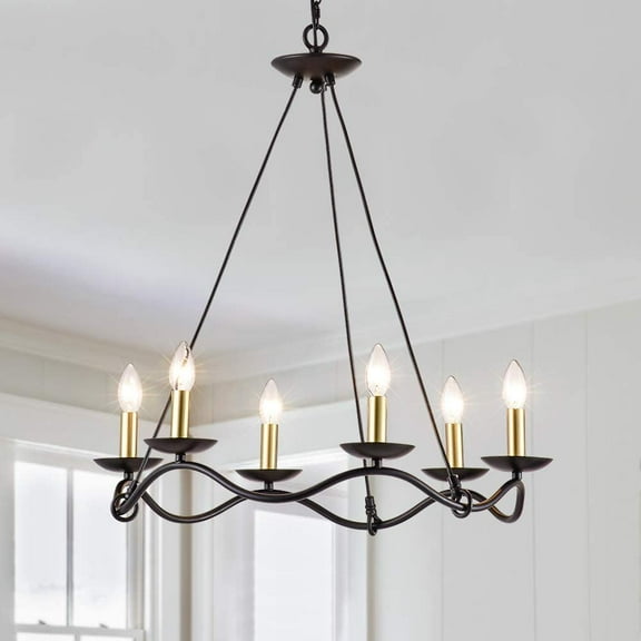 Maxax Chandelier 6-Light Farmhouse Kitchen Island Pendant Lighting fixtures for Dining Room Bathroom Bedroom Living Room, Black&Gold Finish (6 Lights)