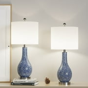 Maxax Coastal Table Lamps Set of 2 with USB Port , 25'' Blue Glass Gourd Style Bedside Lamps for Living Room Bedroom