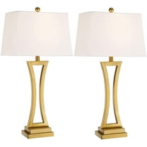 Maxax Contemporary Table Lamps Set of 2, Brass Gold 30.75'' Tall Bedside Lamps with White Rectangular Shade for Living Room Bedroom for Home Office Entryway