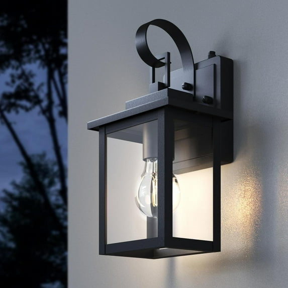 Maxax Dusk to Dawn 12" Outdoor Wall Light, Exterior Waterproof Wall Sconce, Matte Black Front Porch Light, Outside Wall Mount Lantern for House Garage Doorway (Bulb Include)