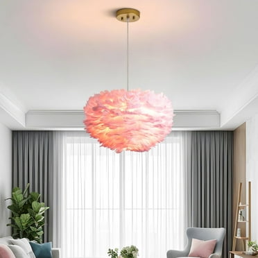 Maxax Modern Feather Pendant Lights Pink Furry Chandelier Light Nordic Bedroom Hanging Lamp Fixture Fluffy Lights for Girls Room Dining Room Over Kitchen Sink Laundry Study Room Porch