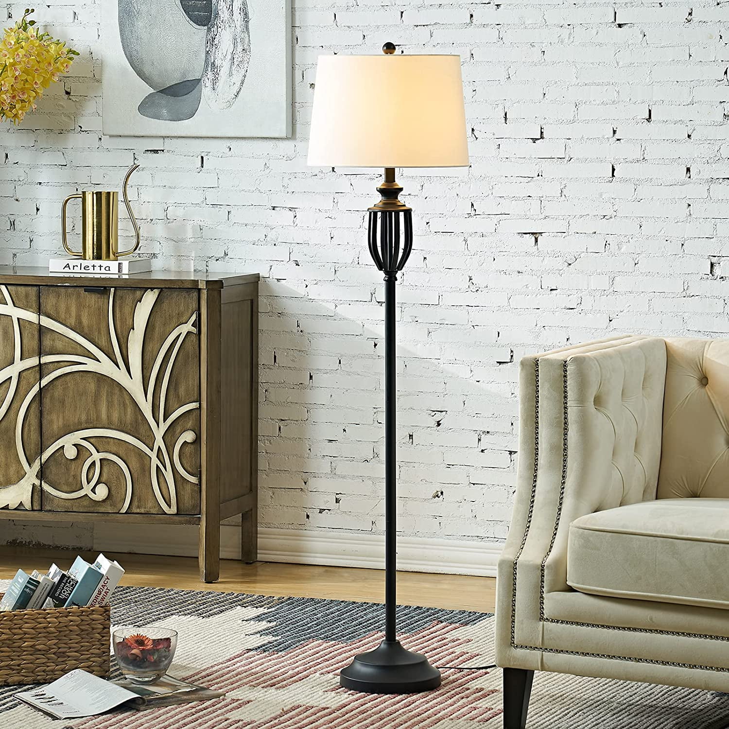 Maxax Industrial Farmhouse Floor Lamp, 59" Black Metal Standing Lamp