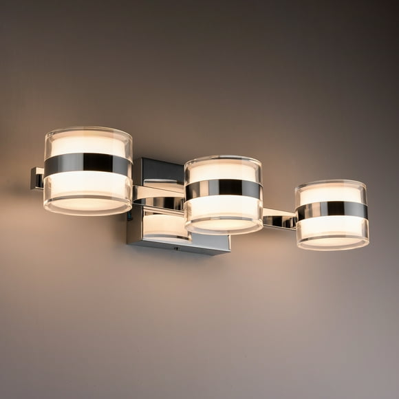 Maxax LED Modern Bathroom Vanity Light Fixtures (3-Light)19" Acrylic Chrome Wall Mount Sconces for Mirror Cabinet Dressing Table Living Room3 Color TemperaturesDimmable