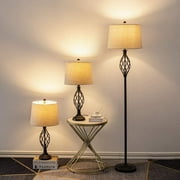 Maxax Lamp Set 3-Piece, 3 Pack Traditional Table Lamps and Floor Lamp, 3 Way Dinnable Lamp Set of 3 with Oatmeal Fabric Shade for Living Room Bedroom (ETL Listed)