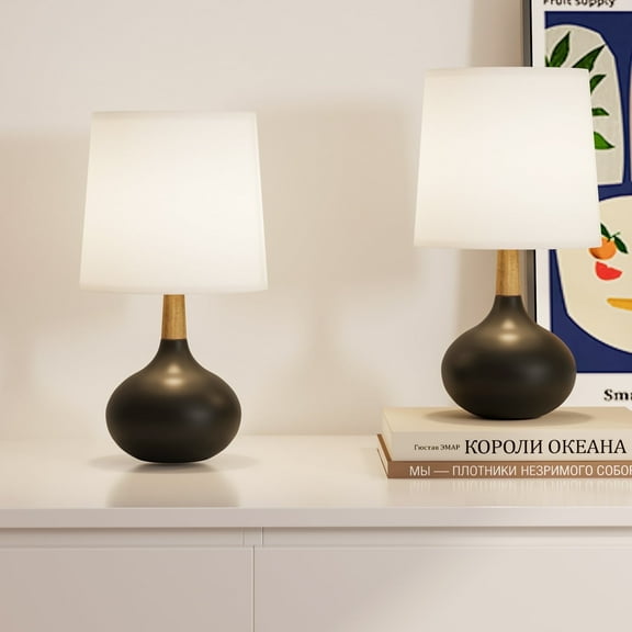 Maxax Mini Black Table Lamps Set of 2 , 14" Modern Ceramic Table Lamps for Living Room, Bedroom