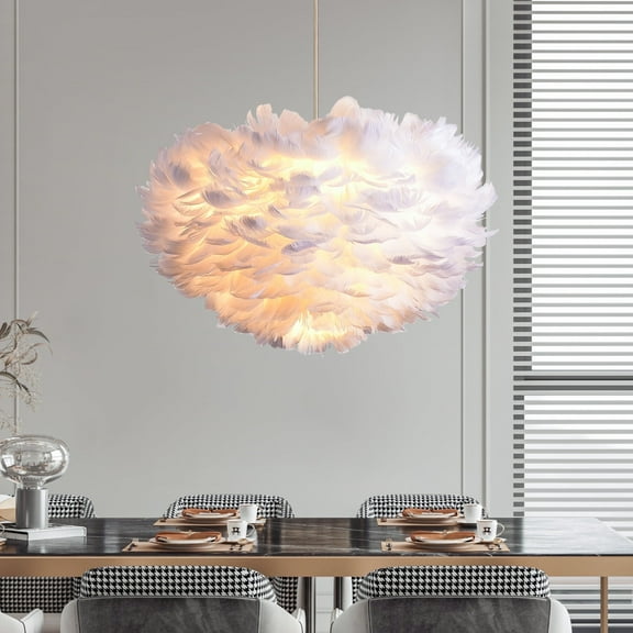 Maxax Modern Feather Pendant Lights White Furry Chandelier Light Nordic Bedroom Hanging Lamp Fixture Fluffy Lights for Girls Room Dining Room Over Kitchen Sink Laundry Study Room Porch