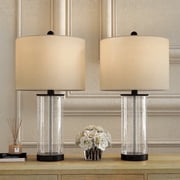 Maxax 23.75" Glass Table Lamps Set of 2, 3-Way Dimmable Black Nightstand Lamps for Living Room Bedroom