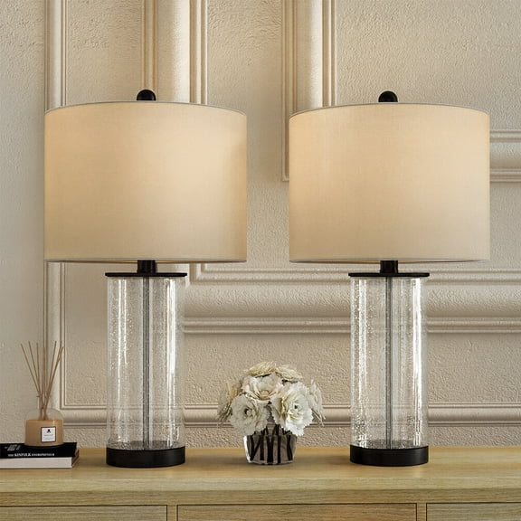 Maxax 23.75" Glass Table Lamps Set of 2, 3-Way Dimmable Black Nightstand Lamps for Living Room Bedroom