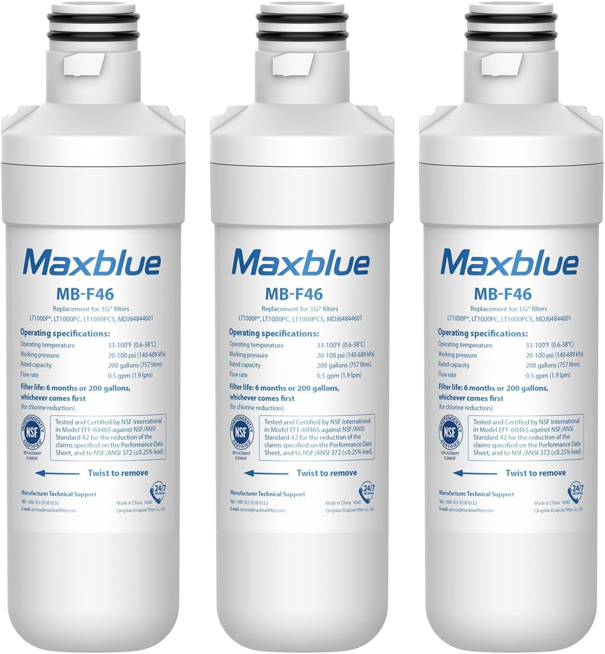 Maxblue LT 1000PC ADQ747935 Replacement for LFXC24796S, LFXS28596S, LMWS27626S, ADQ74793501, ADQ74793502, Kenmore 46-9980, 9980 Refrigerator Water Filter, Pack of 3