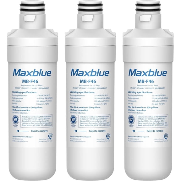 Maxblue LT 1000PC ADQ747935 Replacement for LG LT1000P, LT1000PCS, LFXC24796S, LFXS28596S, LMWS27626S, ADQ74793501, ADQ74793502, Kenmore 46-9980, 9980 Refrigerator Water Filter, Pack of 3