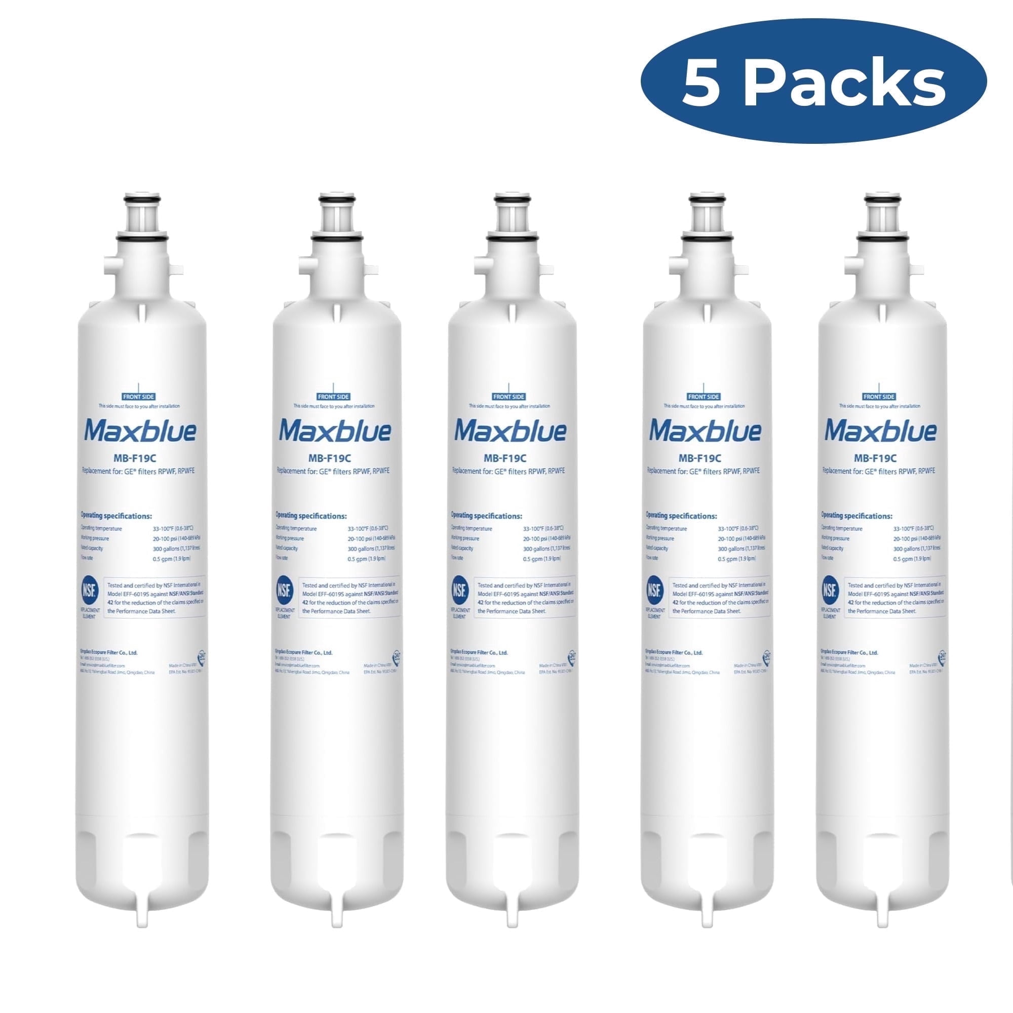 Maxblue Replacement for GE® RPWFE®, RPWF (with CHIP) Refrigerator Water Filter, Compatible with WSG-4, WF277, GFE28GMKES, PFE28KBLTS, GFD28GSLSS, PWE23KSKSS, GYE22HMKES, DFE28JSKSS, 5 Filters