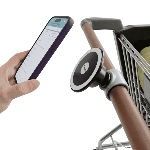 Maxby Shopping Cart Phone Holder | MagSafe Compatible Magnetic Mount for Grocery & Supermarket Carts | Flexible Handlebar Clamp | Hands Free Cart Phone Mount for Lists, Coupons & Delivery Apps