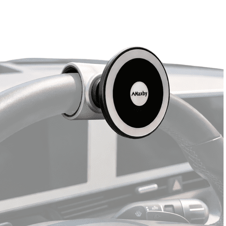 Maxby Steering Wheel Phone Holder for Parked Use, MagSafe Compatible Car Mount, Quick Attach Strap, Strong Magnetic Hold