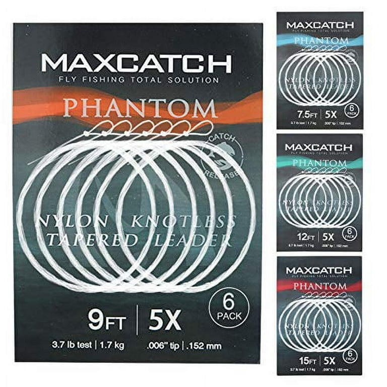 Maxcatch Fly Fishing Tapered Leader Line 6 Pack -Pre-Tied Loop- Tensile  Strength- Abrasion Resistance- Low Memory 7.5ft/9ft/12ft/15ft, 0X-6X(9ft  5X(6pcs)) 
