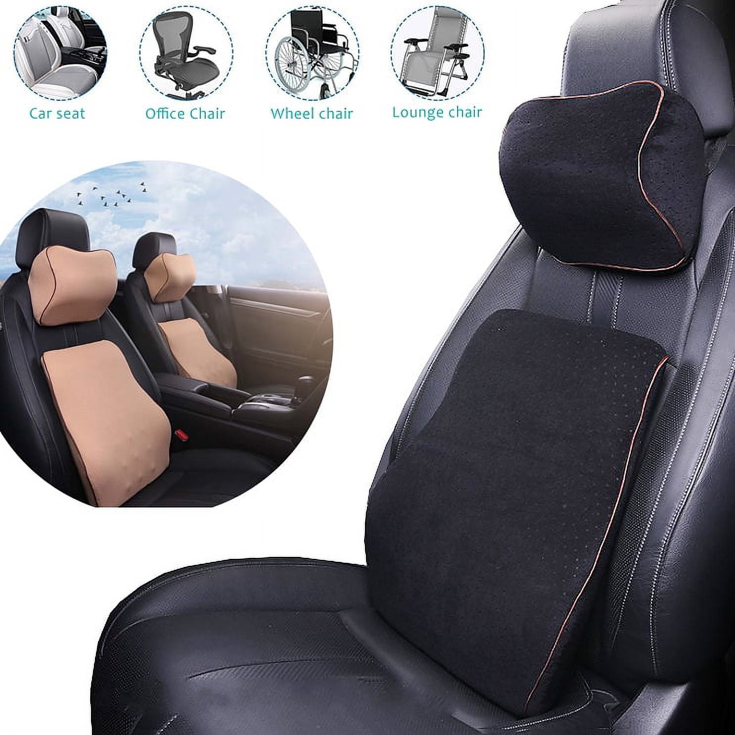 Maxcozy 2PCS Headrest Pillow & Memory Foam Velvet Lumbar Cushion Back Pain  Relief Car Chair Back Support - 2Pcs Black