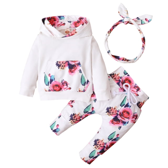 Maxcozy 3PCS Baby Girl Infant Hooded Top Sweashirt Long Pants Outfit
