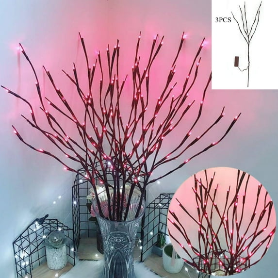 Maxcozy 3Pcs Led Branch Light Battery Operated Lighted Branch Willow Tree Artificial Twig 30 Inch 60 LED for Home Romantic Decoration Pink (3PCS 15 Branches)