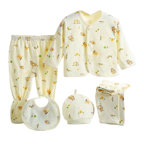 Maxcozy 5Pcs Newborn Baby Cotton Clothes Layette Set 0-3 Months Boys Girls Tops Hat Pants Bib Suit Outfit Sets