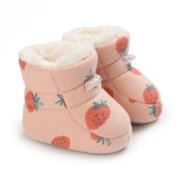Maxcozy Baby Boy Girl Winter Boots Newborn Shoes Winter Snow Bowknot Anti-Slip Soft Sole Warm Infant Toddler Prewalker Booties Strawberry 6-12 Months