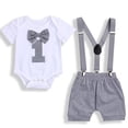 thumbnail image 1 of Maxcozy Baby Boys 1st Birthday Outfit Cake Smash Romper + Shorts Pants Suspenders Cake Smash Photo Props, 1 of 10
